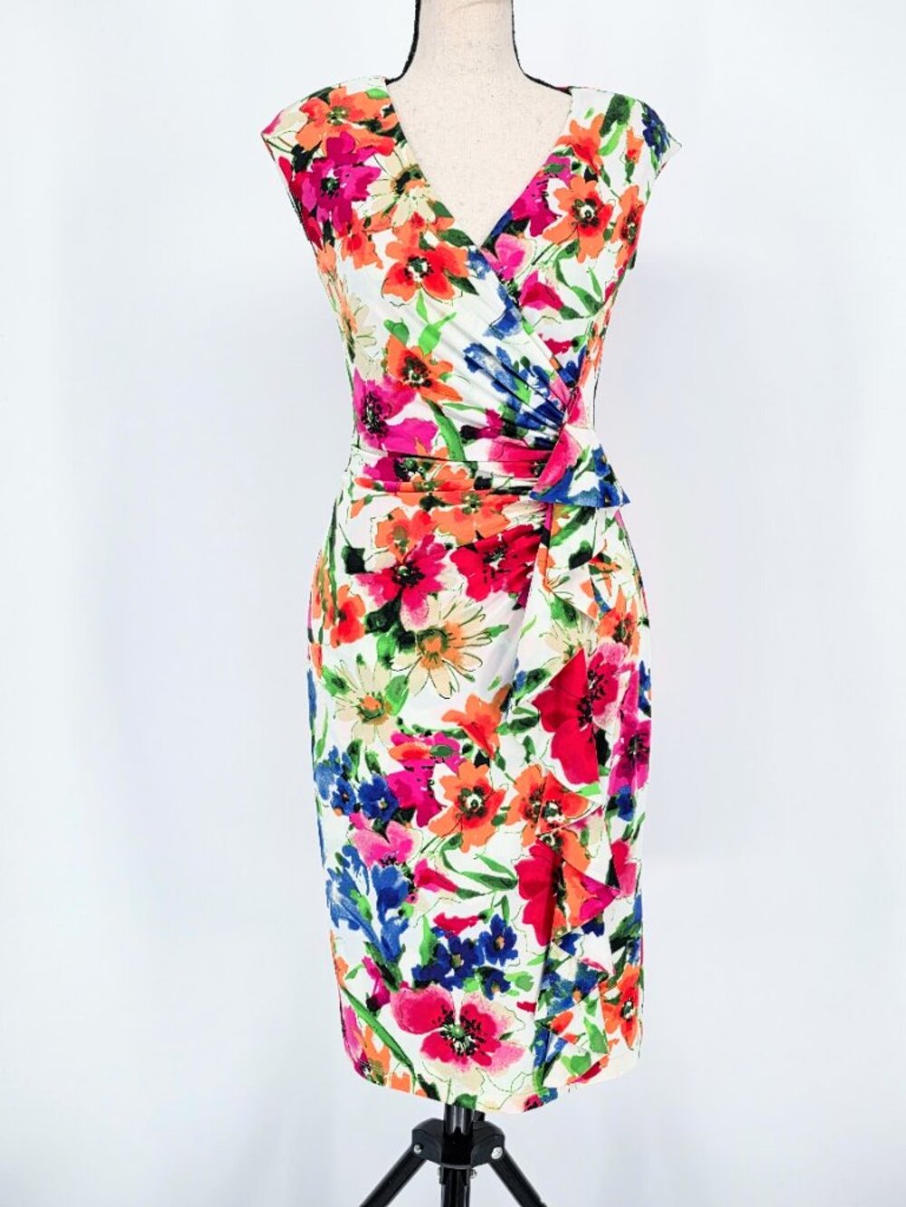 American Living Watercolor Floral Ruched Wrap Dress - Size 2 - EUC
